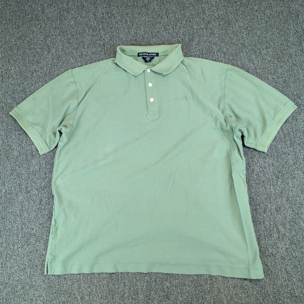 Devon & Jones Classic Polo Men XL Green 100% Pima Cotton Herringbone Knit Shirt